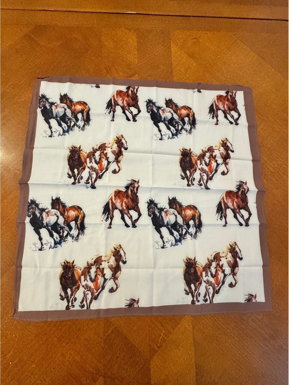Vintage Horse Print Scarf with Brown Border 362